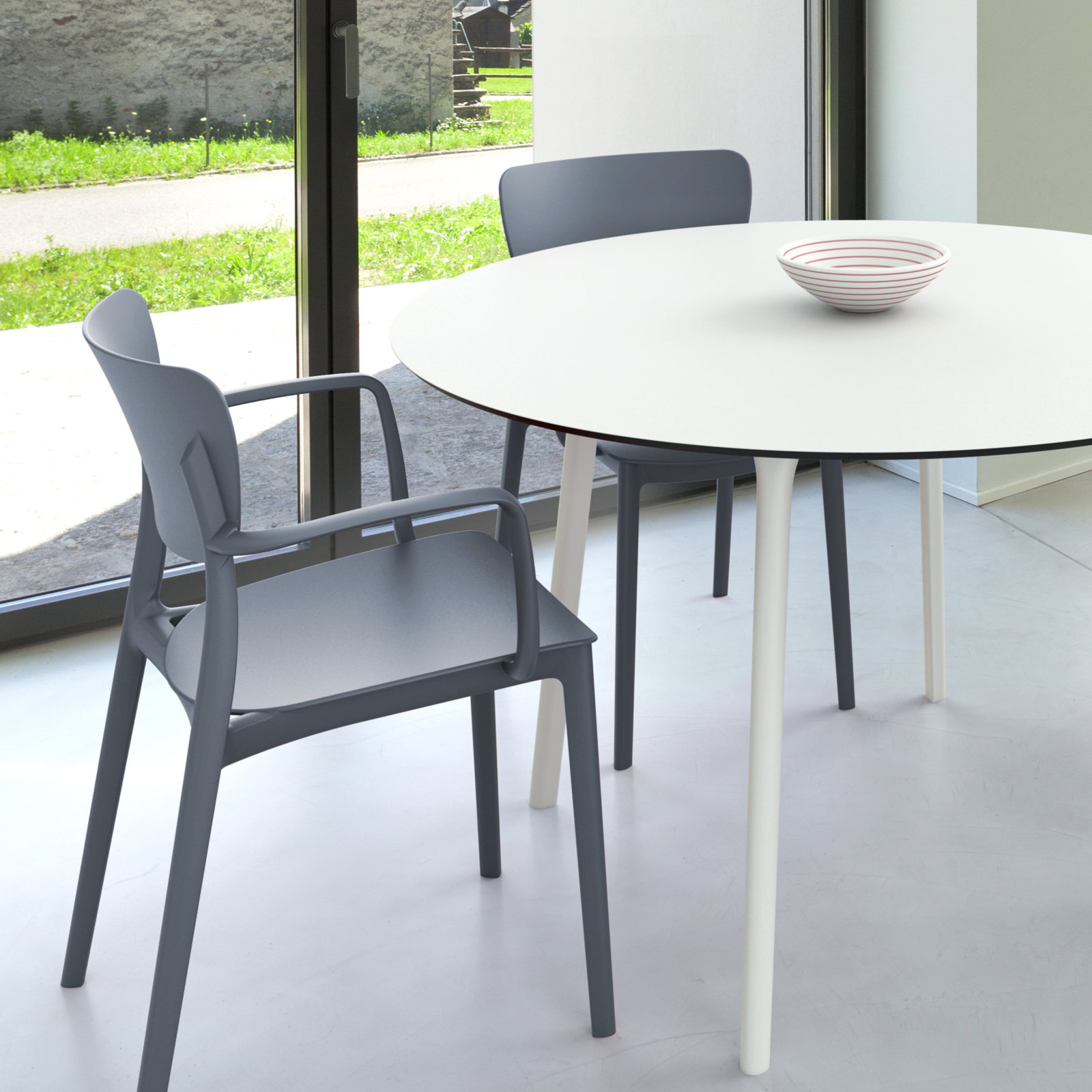 Farrah 47" Patio Dining Set, White/Dark Gray