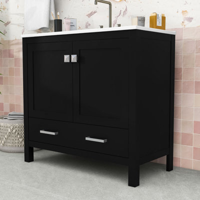 Meuble-lavabo 36 po avec lavabo en céramique, tiroir divisé et armoires à fermeture en douceur
