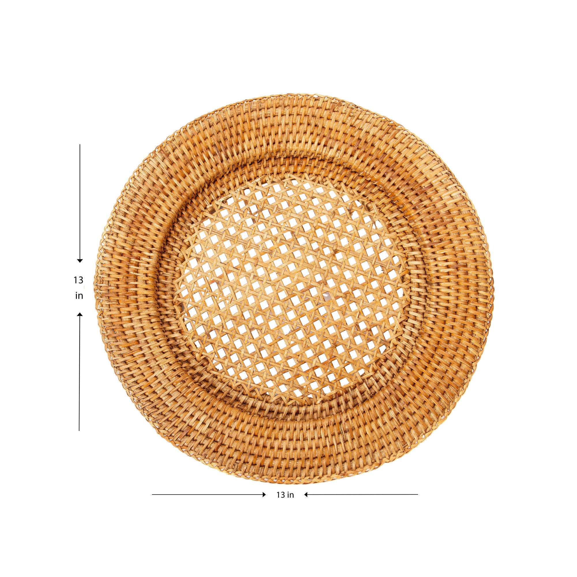 Venezia Open Weave Rattan 12.5" Charger, Honey Brown