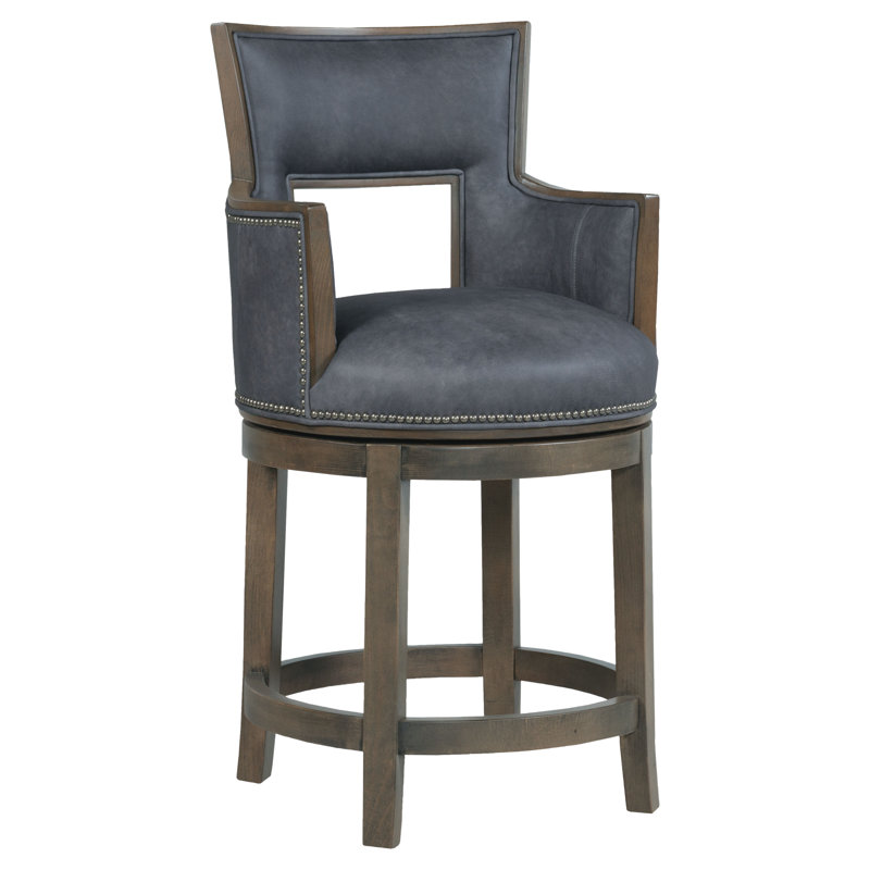 Sidecar Swivel Upholstered Counter Stool with Solid Wood Frame, Counter Stool (26" Seat Height), Tobacco, 9953 Slate