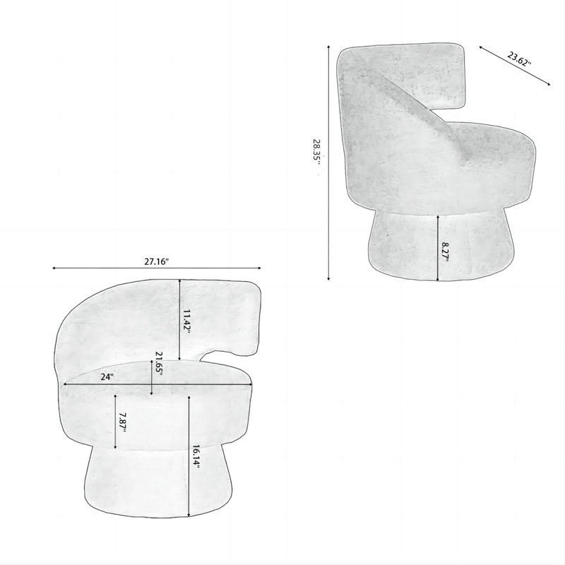 Fauteuil demi-tonneau pivotant rembourré, H 28,74 po x l 27,17 po x P 27,17 po, Gris