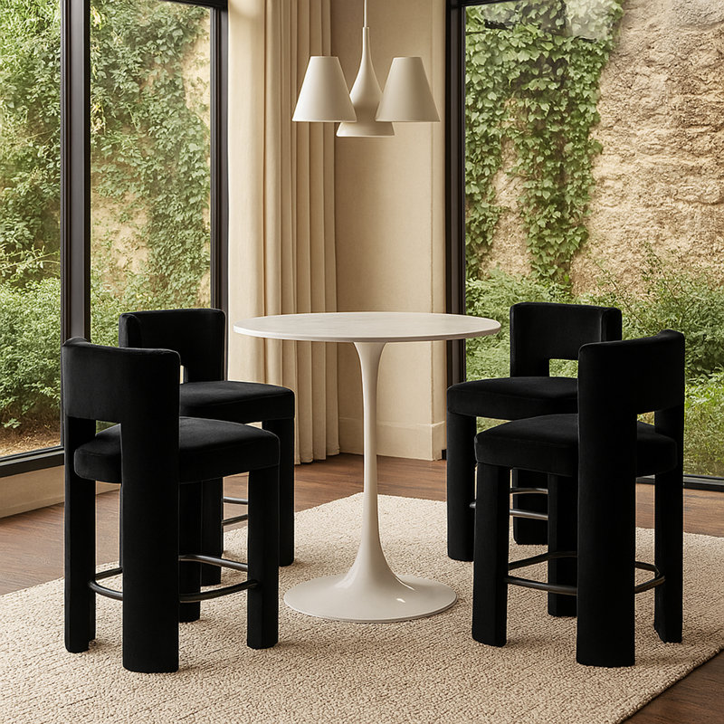 Tabouret de comptoir Zuno, Velours noir