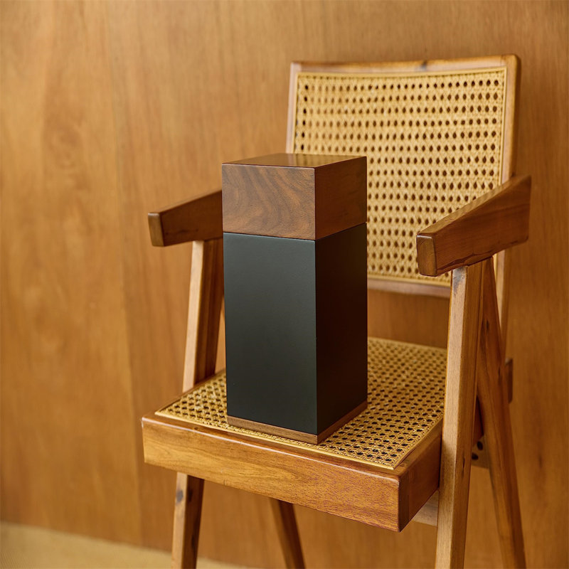 Handcrafted Black and Walnut Wood Cremation Urn Box
