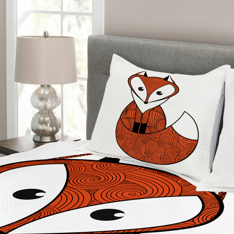 Addaley Orange/Black/White Microfibre Bedspread Set, 220 x 264 cm