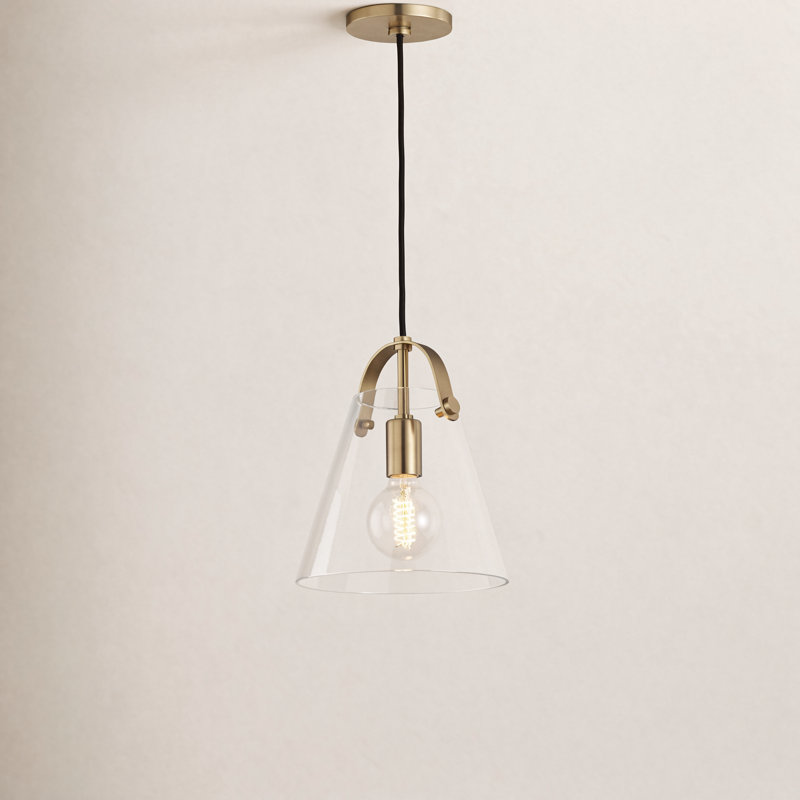 Luminaire suspendu conique 1 lumière Peonie Flitwick, Laiton vieilli, H 13,75 po x l 12,75 po x P 12,75 po