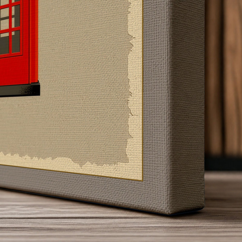 Red Telephone Box Graphic - Wrapped Canvas, 24x16 - 61.0 x 40.6 cm, Taupe Border
