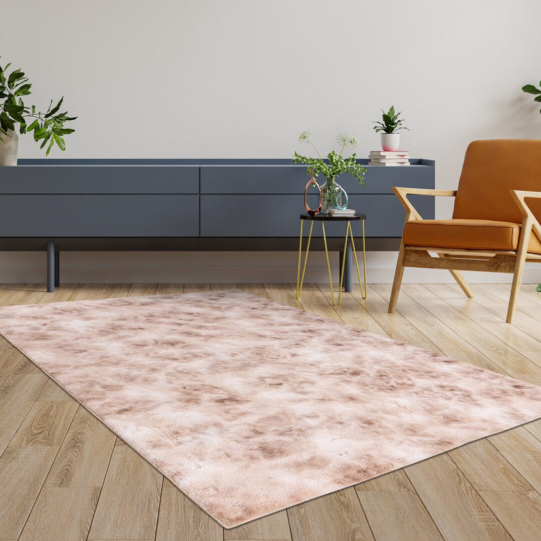 Teppich Hochflor Wohnzimmer Einfarbig Beige Weicher Wohnzimmerteppich Soft Touch - Tie-Dye-Optik - Modern Dorrel