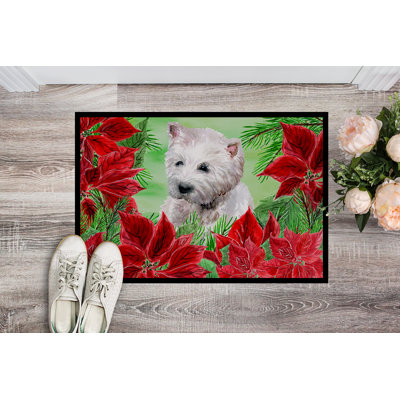 Tapis de porte pour l’extérieur antidérapant westie poinsettas