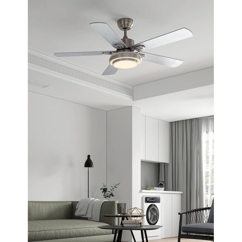 Ventilateur de plafond avec lumières, télécommande, 52 pouces, (5 pales), Nickel brossé, Nickel brossé