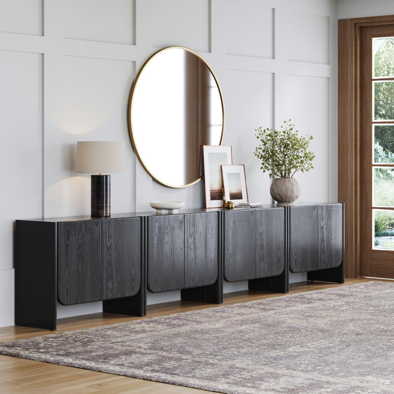 Armoire de rangement arquée pour hall d'entrée, H 32 po x l 153 po x P 17 po, Noir, 4