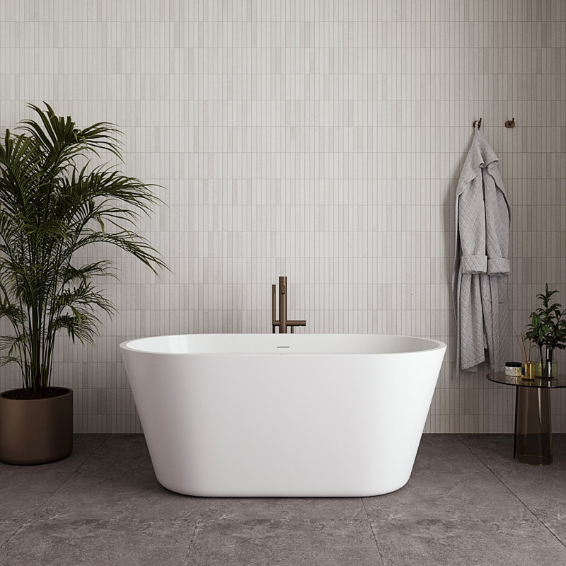 54" Streamline Soaking Freestanding Tub With Internal Drain, Brushed Gold