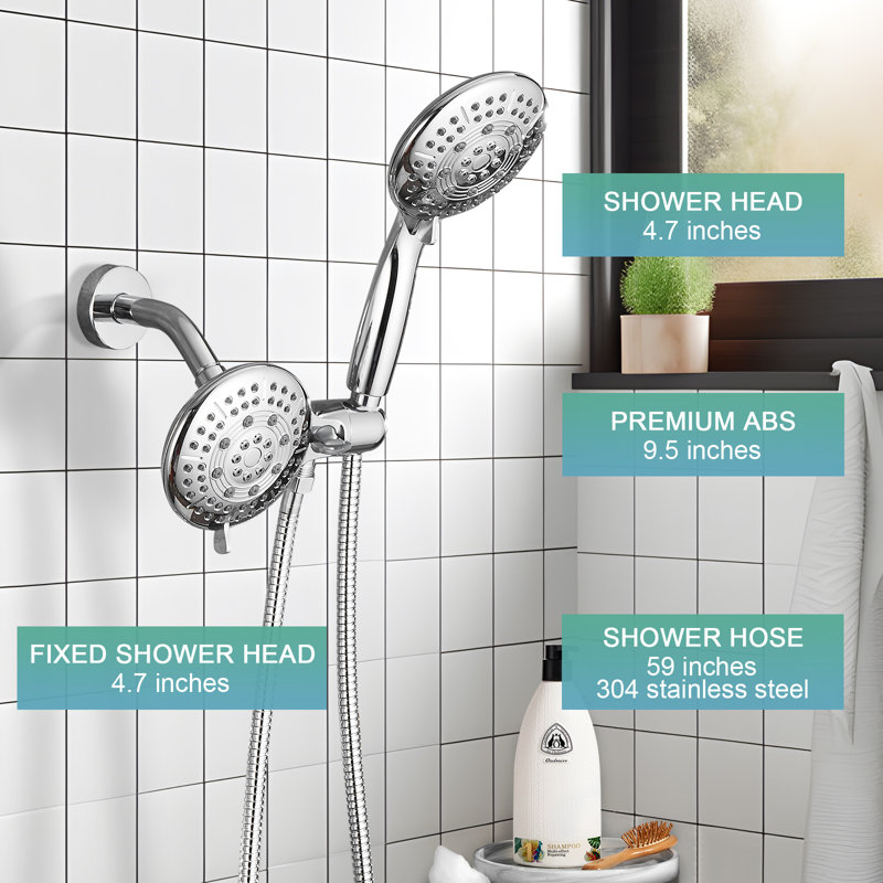 Couple 5-Spray Dual Shower Heads 4.7" Shower Head with 2-in-1 Spray Pattern, Chrome