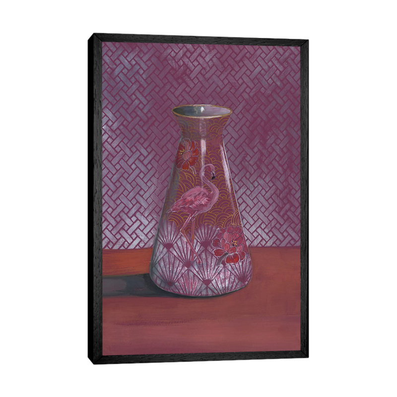 Flamingo Vase by Miri Eshet - Painting on Canvas, 66.04 cm H x 45.72 cm W, Black Framed