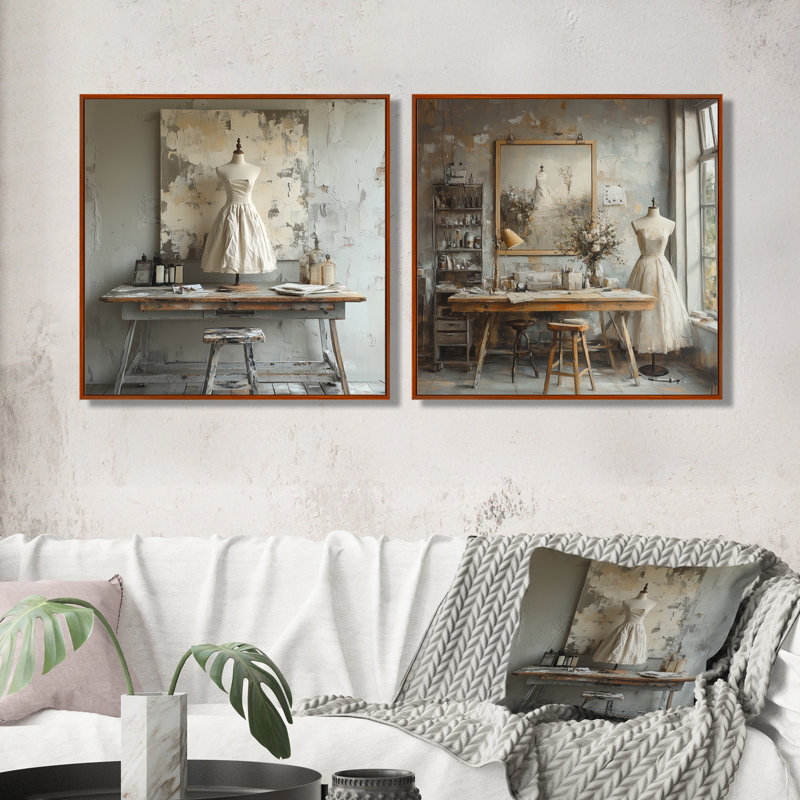 Blanc, gris, créateur de mode Studio Designs I - Fashion Wall Art - ensemble d'art mural glam 2 pièces, 30" H x 61" W, Brun