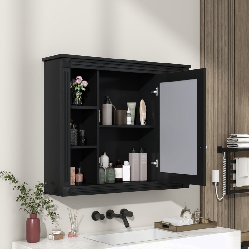 Armoire de rangement murale pour salle de bain, armoire de salle de bain moderne avec miroir, Noir