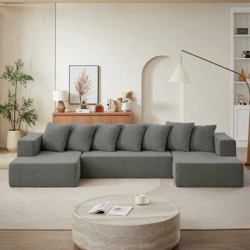 Ensemble de canapé modulaire en U Chenille, H 31,5 po x l 128 po x P 61,02 po, Velours côtelé gris
