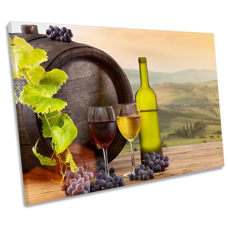 Wine Barrel Glasses Kitchen Framed - Wrapped Canvas Print, 81.3cm H x 121.9cm W x 4cm D