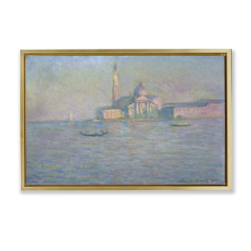 Toile flottante classique encadrée grise de Venise par one1000paintings, Cadre flottant métallique doré, H 17 po x l 25 po
