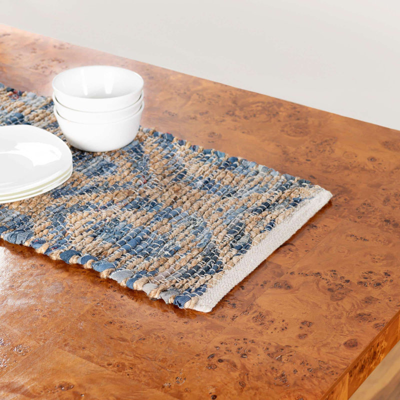 Tapis bleu marine / brun en jute / coton tissé à plat à la main Johnnesha, Chemin de table 1 pi 2 po x 10 pi