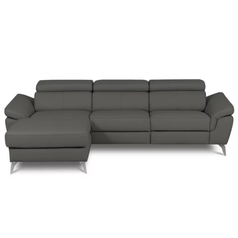 Milton Keynes Italian Leather Electric Reclining Corner Sofa with Adjustable Headrests and Adjustable Armrests, Grey