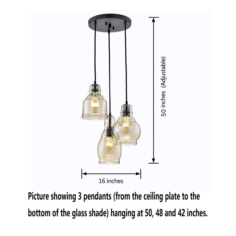 Luminaire suspendu en grappe à 3 lumières en verre cognac noir antique Nickelson