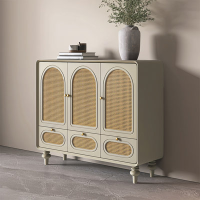 Mid ancient style rattan weave sideboard cabinet