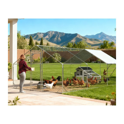 Large Metal Chicken Run with Waterproof Anti-UV Oxford Cover and Feeding Door