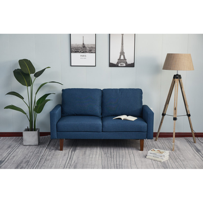 Seaddon Square Arm Sofa, Dark Blue Linen Blend, 35" H x 58" W x 32" D