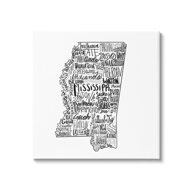«Mississippi Shape State Map», impression sur toile tendue, H 17 po x l 17 po x P 1,5 po