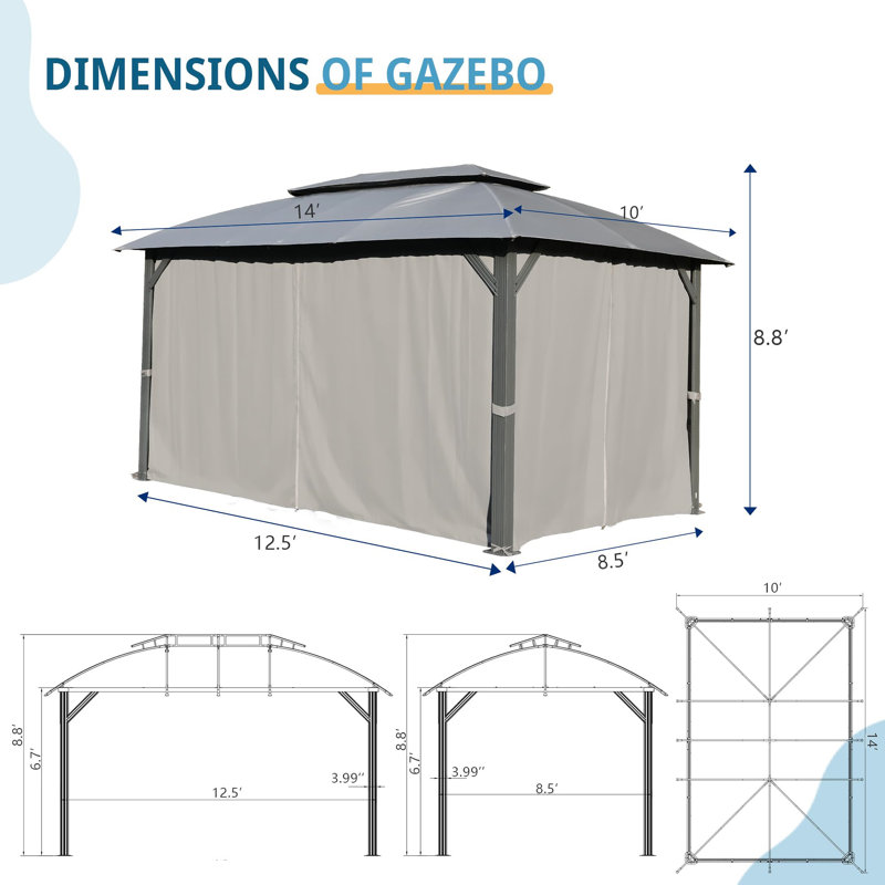 Gazebo 10X14ft, Gray, Gray