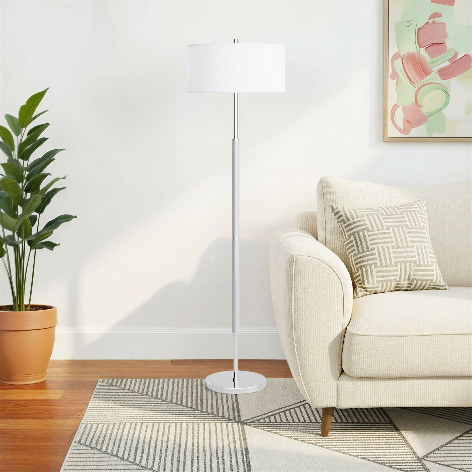 Olie 61" Floor Lamp, Cool Gray/Polished Nickel