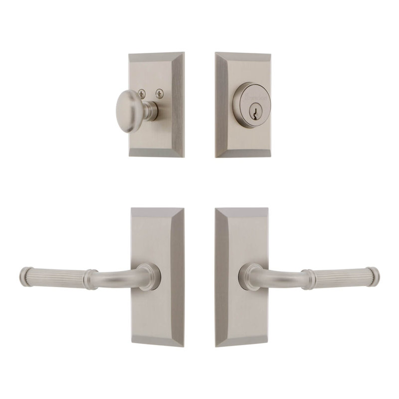 Ensemble d'entrée complet à plaque courte Fifth Avenue avec pêne dormant cylindrique simple et levier Soleil, 2.75", Gaucher
