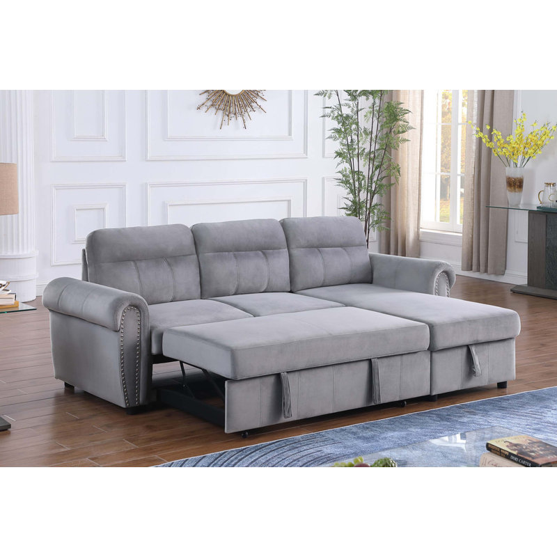 Canapé-lit modulaire réversible en tissu 96,5 po, Velours gris velours, Réversible