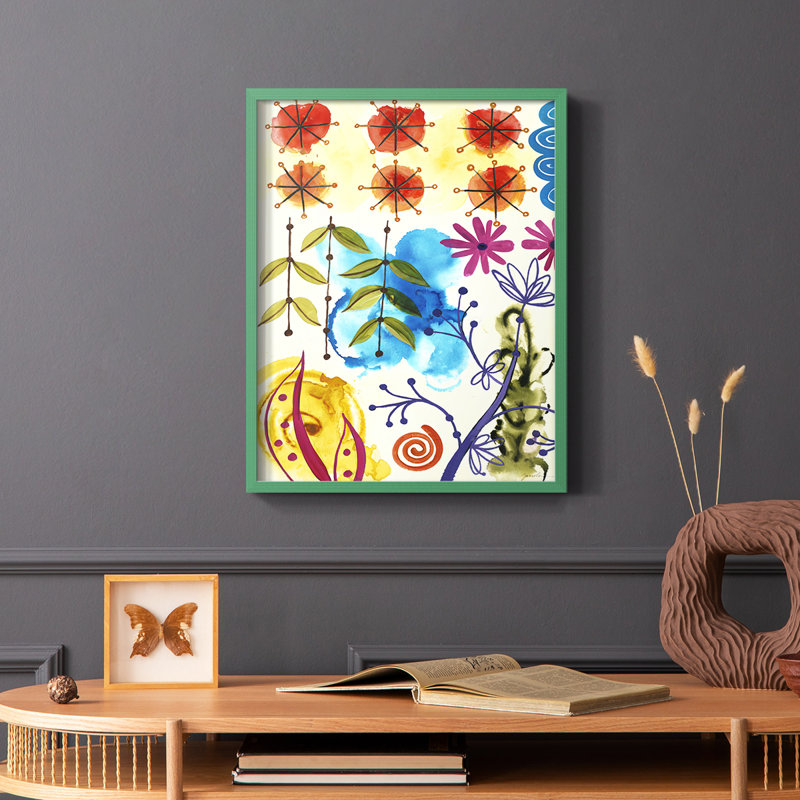 «Flower Power II», reproduction encadrée - bois massif, Vert, H 10 po x l 8 po