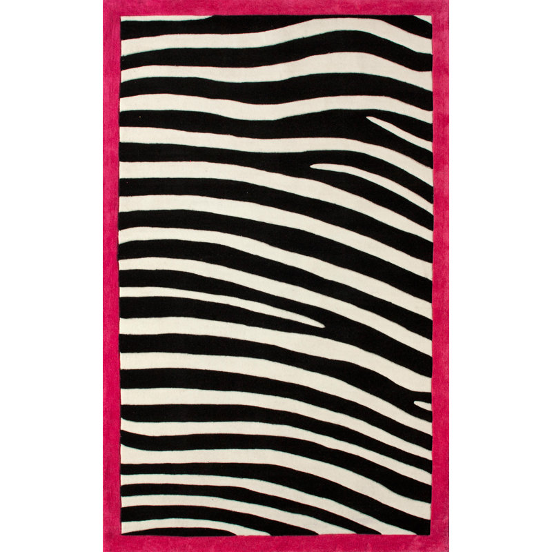 Tapis noir Terry Zebra, Rectangle 7 pi 7,2 po x 9 pi 6 po