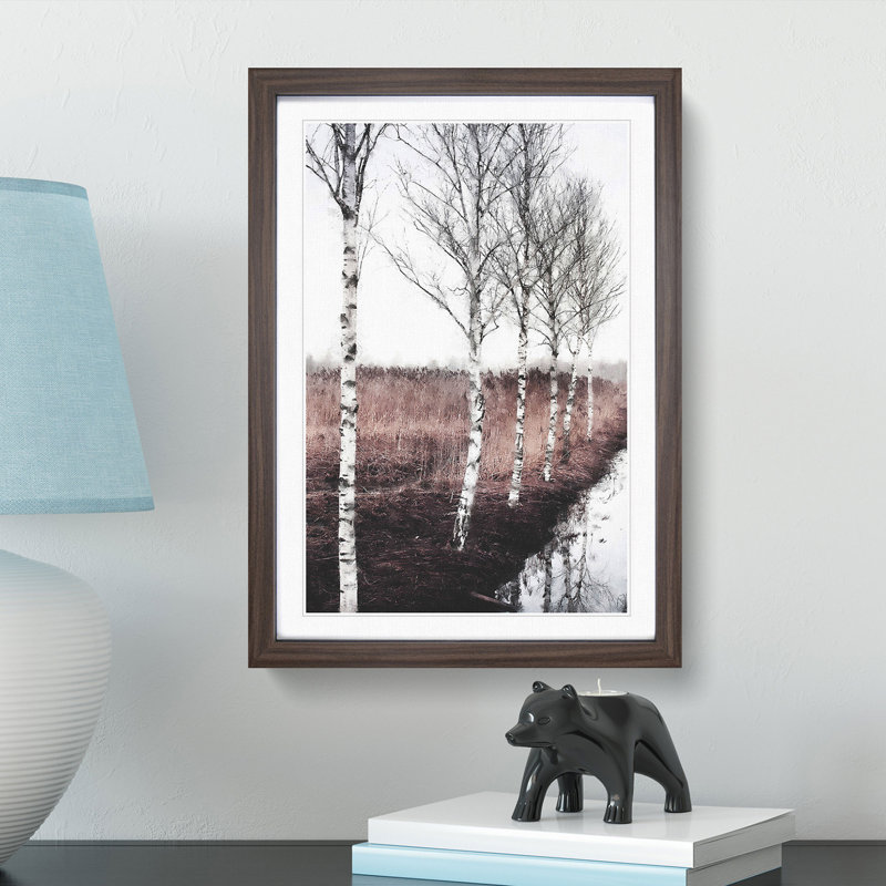 Row of Birch Trees - Picture Frame Painting Print, 33cm H x 24cm W x 2cm D, Walnut Framed