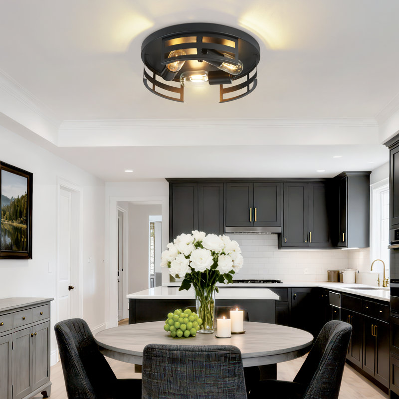 12.6 In. 3-light Farmhouse Black Flush Mount Ceiling Light  (2-pack)