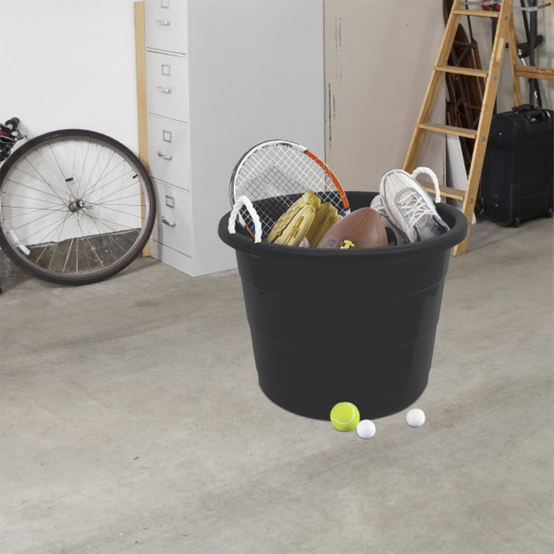 Homz 17 Gal Plastic Open Storage Round Utility Tub with Handles, Black (3 Pack)