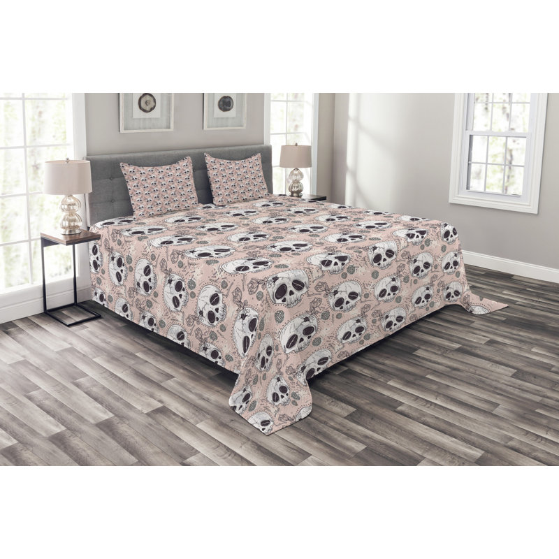 Aelyn Pink/Black/White Microfibre Bedspread Set, 220 x 264 cm