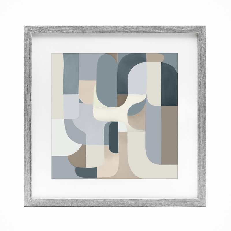 Bauhaus Blue Curves, reproduction sous verre encadrée, design par Annabelle Hall, H 13 po x l 13 po, Cadre de ferme gris