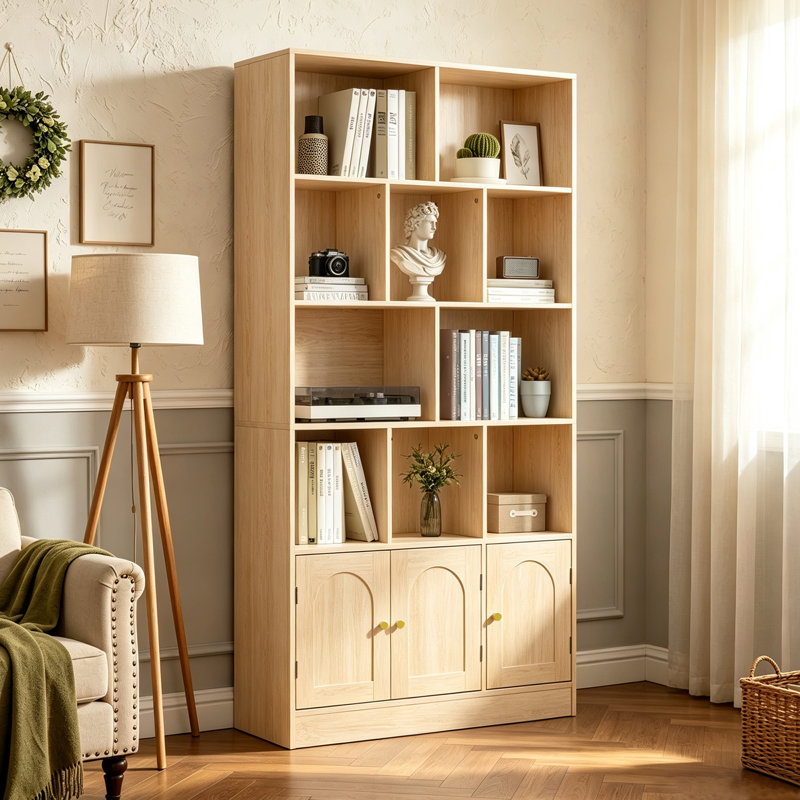 71" Tall Bookshelf With 10 Cubes And 3 Doors, 4-tier Bookshelf, Open Shelf Bookcase With Cabinet, Modern Cube Storage Organizer For Living Room, And Office, White