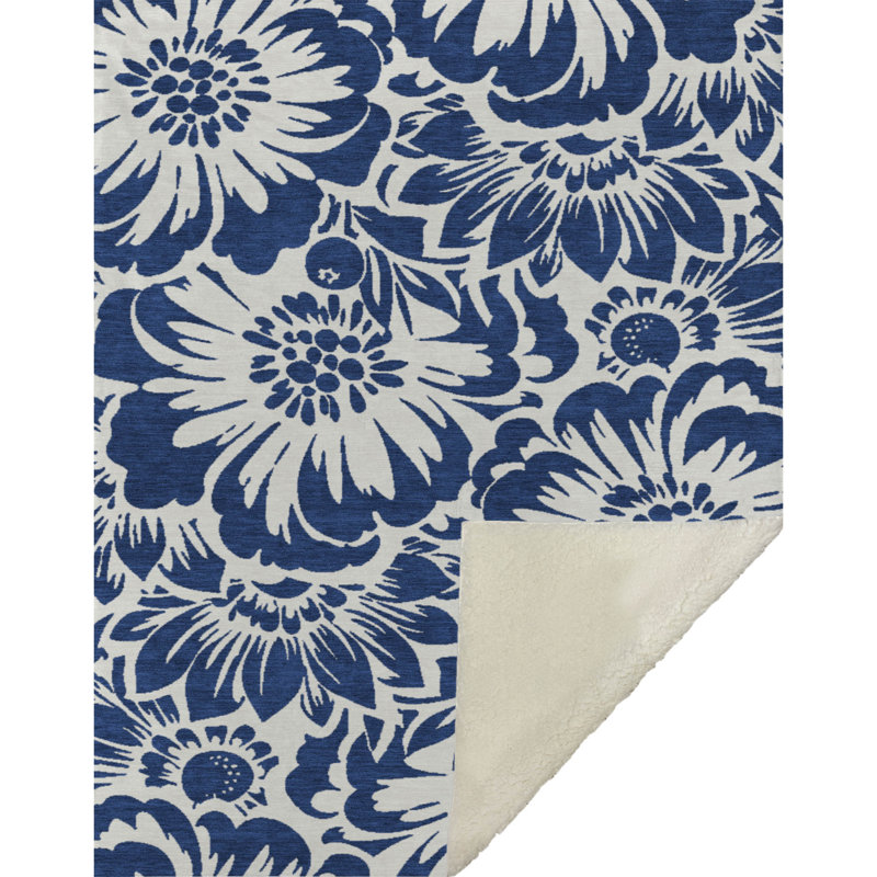 Jeté en sherpa floral Addison, Marine