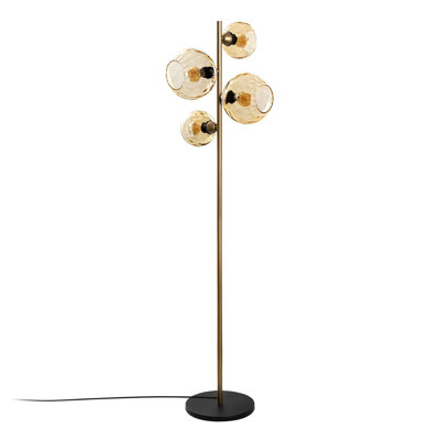 Elegant Floor Lamp with Metal Body & Glass Cap, Gold Finish, 13.8 x 13.8 x 65.0 inches | 4 x E27 Socket (Max 40W) | Stylish Glam Design for Living Room & Bedroom - Perfect Lighting Solution (Bulb Not Included)