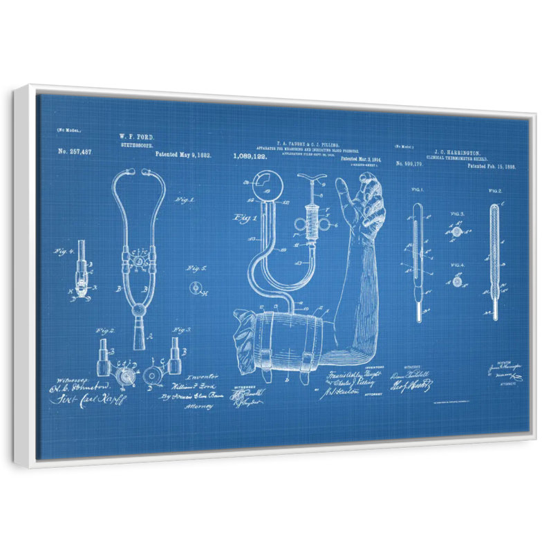 Matériel médical brevet bleu, Cadre flottant blanc, 43 po x 29 po