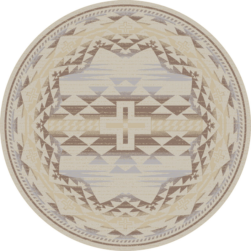 Tapis brun clair de style sud-ouest Angela, Rond 8 pi