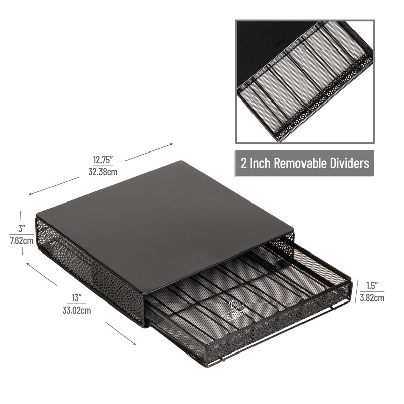 Tiroir pour dosette de café simple, capacité de 36 dosettes, organisateur de comptoir, séparateurs amovibles, métal, noir