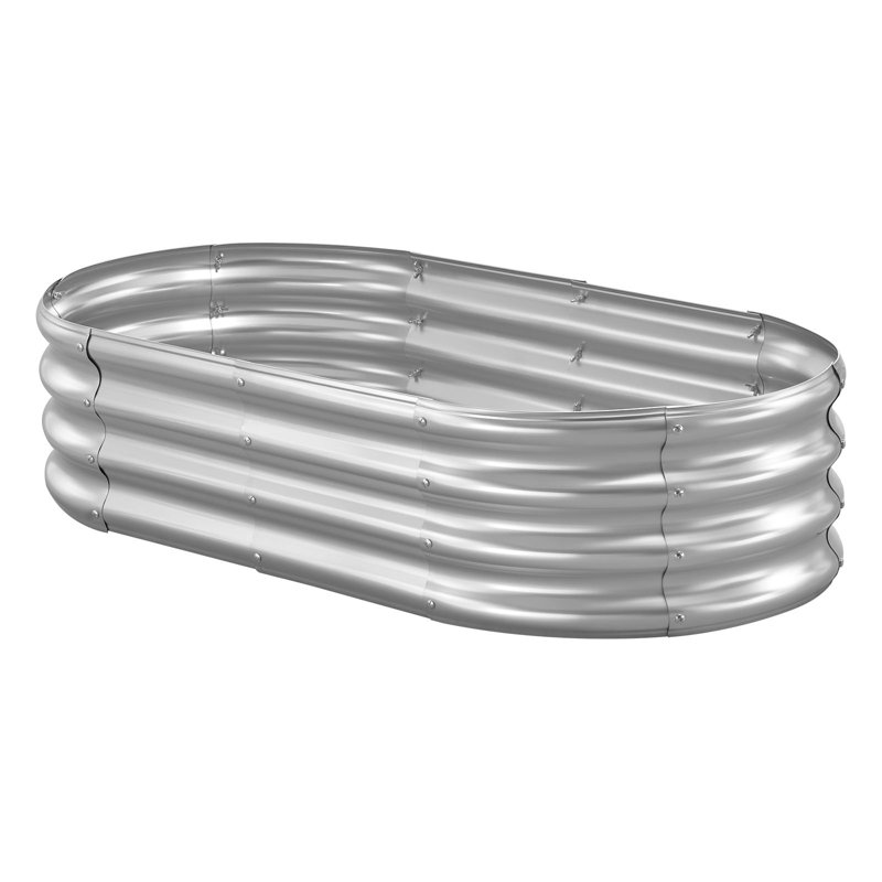 Metal Raised Garden Bed, 4 x 2 x 1 ft Oval Outdoor Galvanized Planter Garden Box, Open Bottom Design, Large Planter Raised Bed for Growing Vegetables, Flowers, and Succulents, Galvanized Color