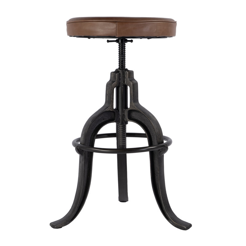 Knight 22 in. - 29 in. Adjustable Seat Height Leather and Iron Bar Stool