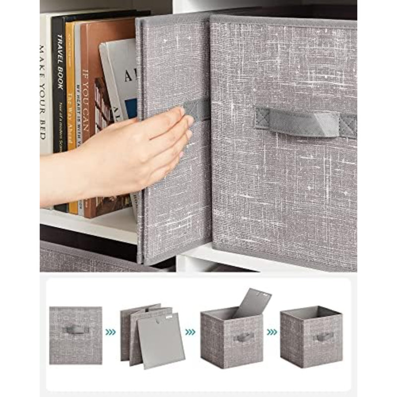 Storage Cubes, 11-Inch Non-Woven Fabric Bins With Double Handles, Set Of 6, Closet Organizers For Shelves, Foldable, For Clothes, Taupe