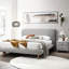 Table de chevet rembourrée Grey Boucle - 2 tiroirs, tissu d'aménagement de chambre à coucher avec tiroirs Essential